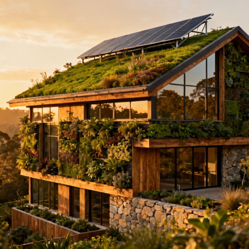 Modern sustainable architecture with green elements