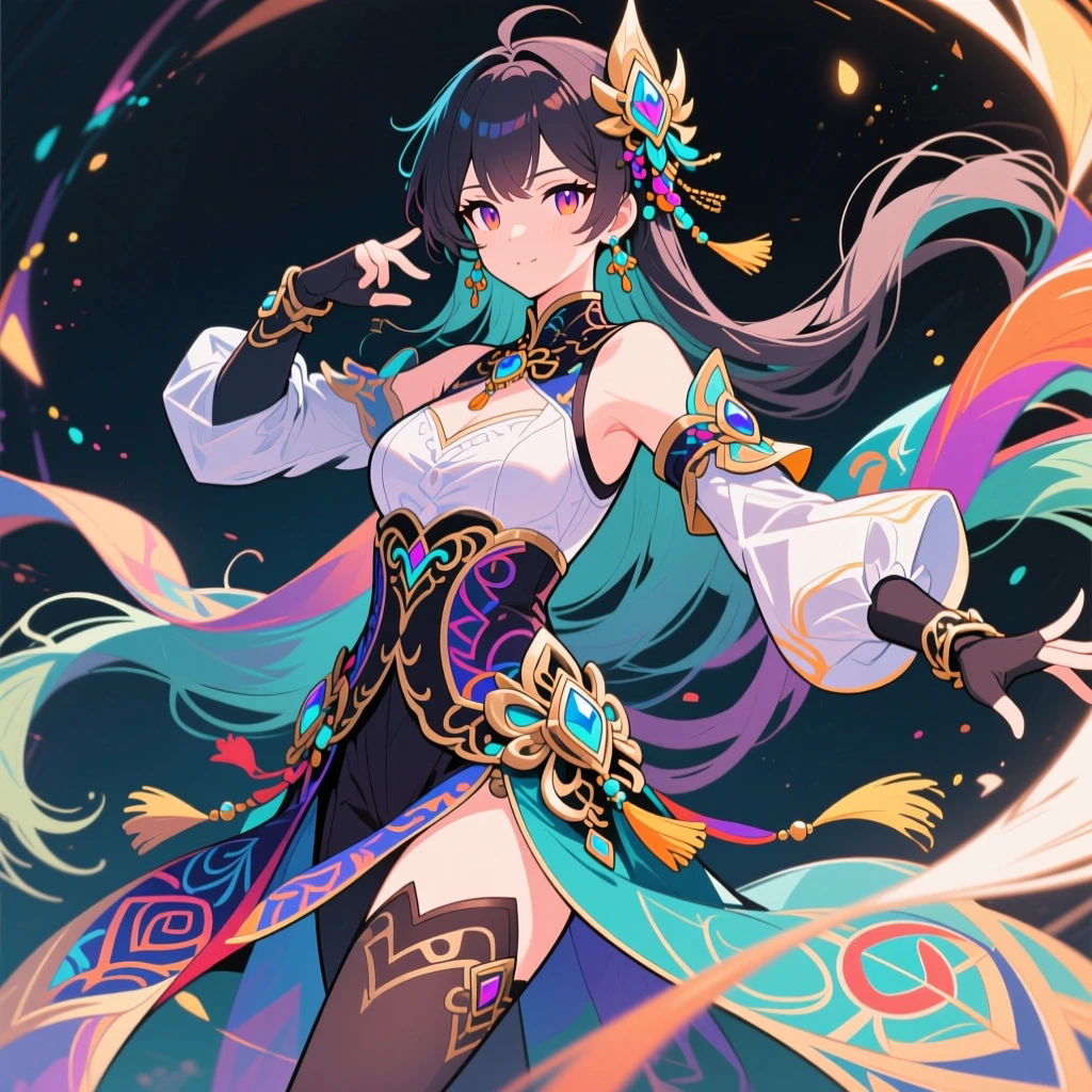 Anime character design with detailed costume and accessories