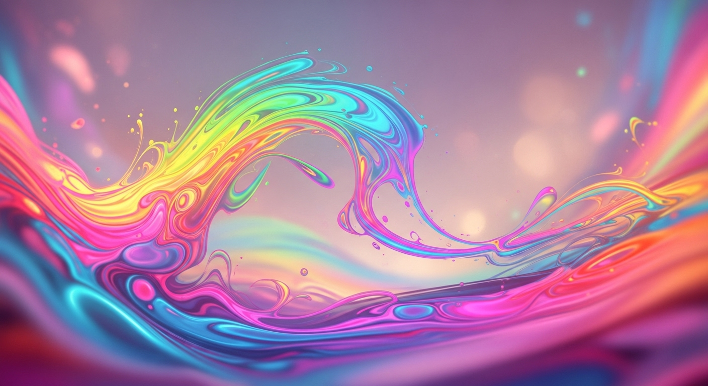Abstract dreamscape with flowing liquid colors, surreal atmosphere, vibrant rainbow gradients melting together, ethereal wisps of light, fluid dynamics, psychedelic patterns, soft focus, dreamy bokeh effects, artistic interpretation, digital painting style, 8K resolution