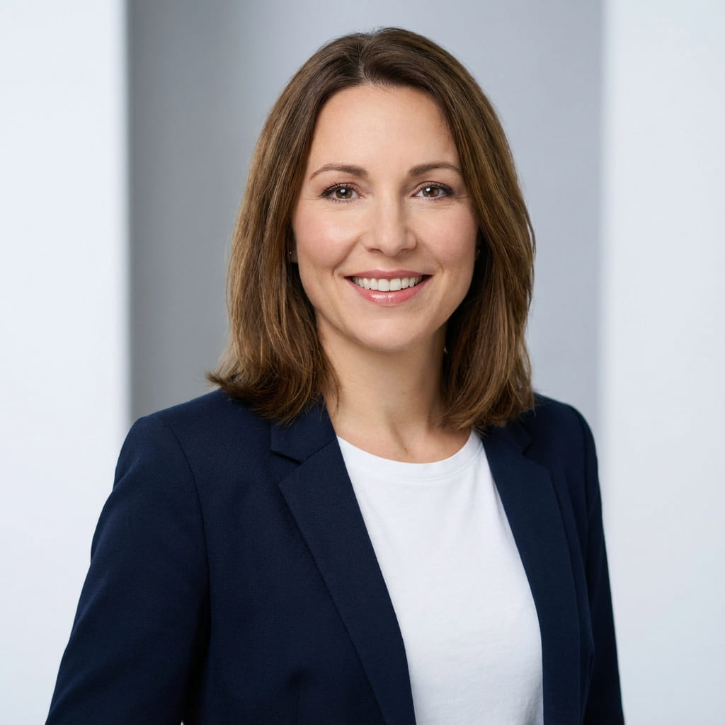 Professional AI avatar, modern style, clean background, friendly expression, business casual, high resolution, portrait photography.